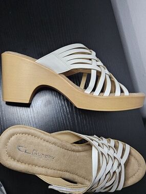 CL by Laundry adjustable Woven Strappy Block Heel Comfy Women's Sandals Size 8.5